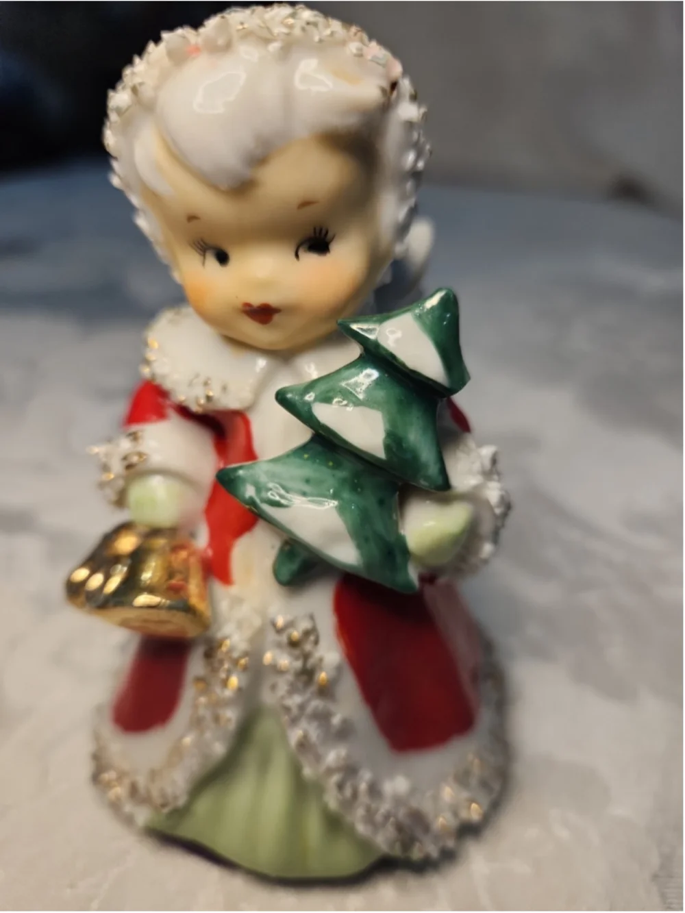 Lefton Exclusive Vintage Angel Bell Porcelain Spaghetti Trim Holding Tree - Picture 2 of 13